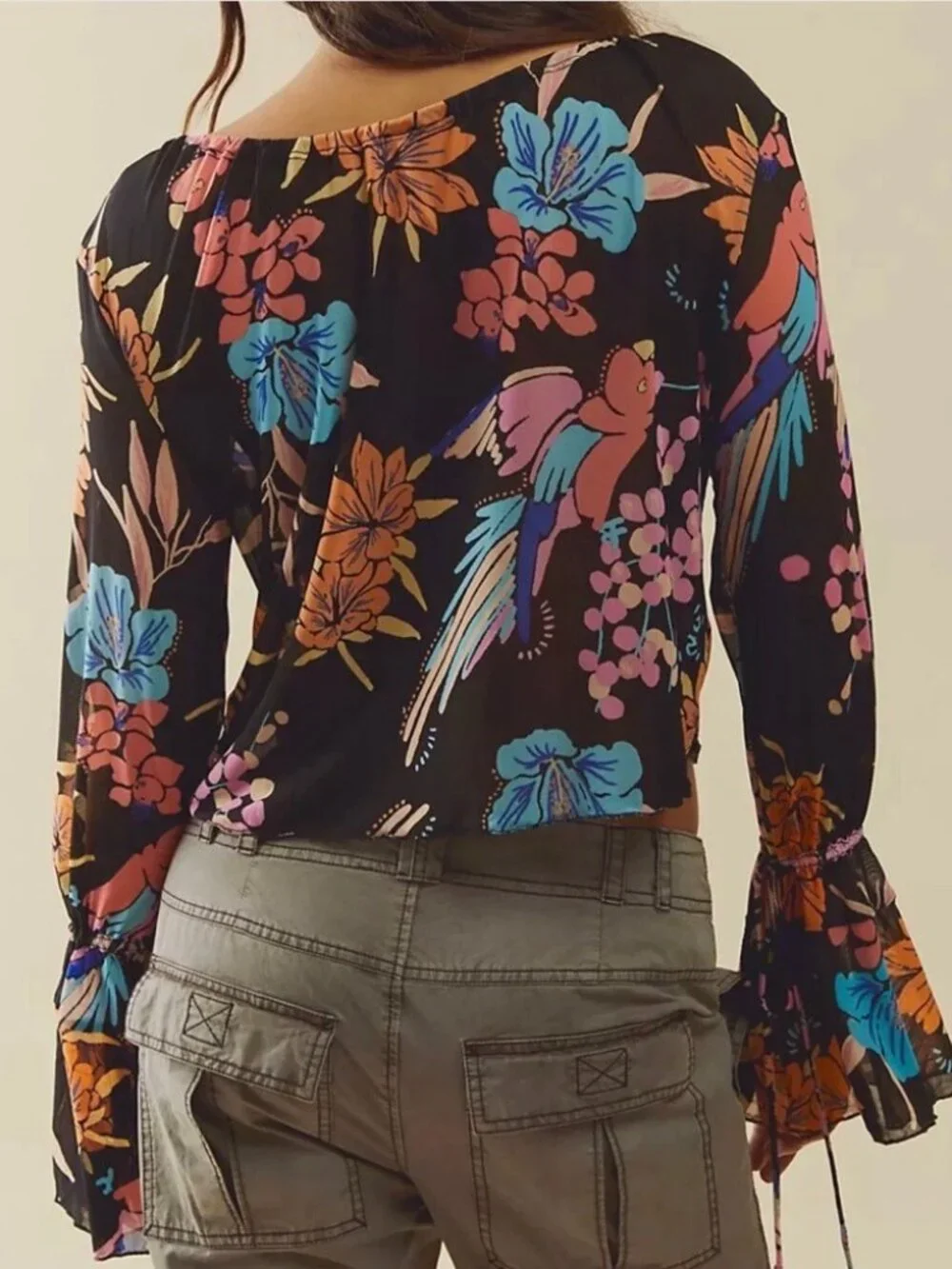Free‎ People Of Paradise Floral Mesh Long Sleeve Top Size Small